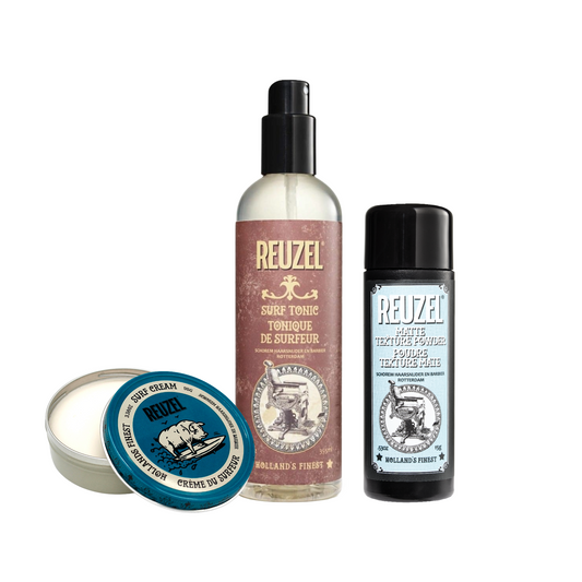 Reuzel Europe Beach Hair Bundle with styling products for textured, beach-inspired hair looks.