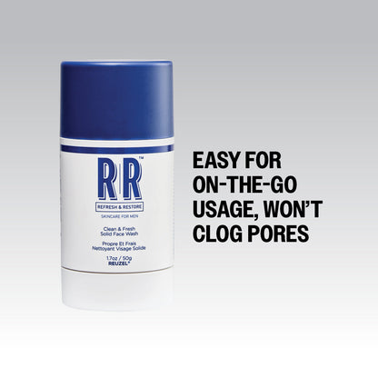 Reuzel Europe Clean & Fresh Solid Face Wash Stick with smooth, natural texture for cleansing skin.